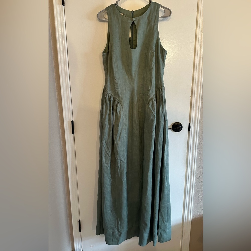 Sage 100% Linen Lined Skirt Maxi Dress NWT M TALL - Picture 6 of 7